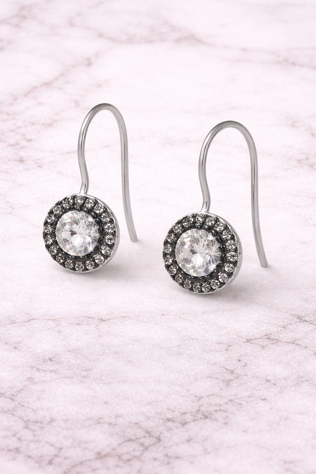 Sterling silver with rhodium, cubic zirconia earrings, 9mm diameter