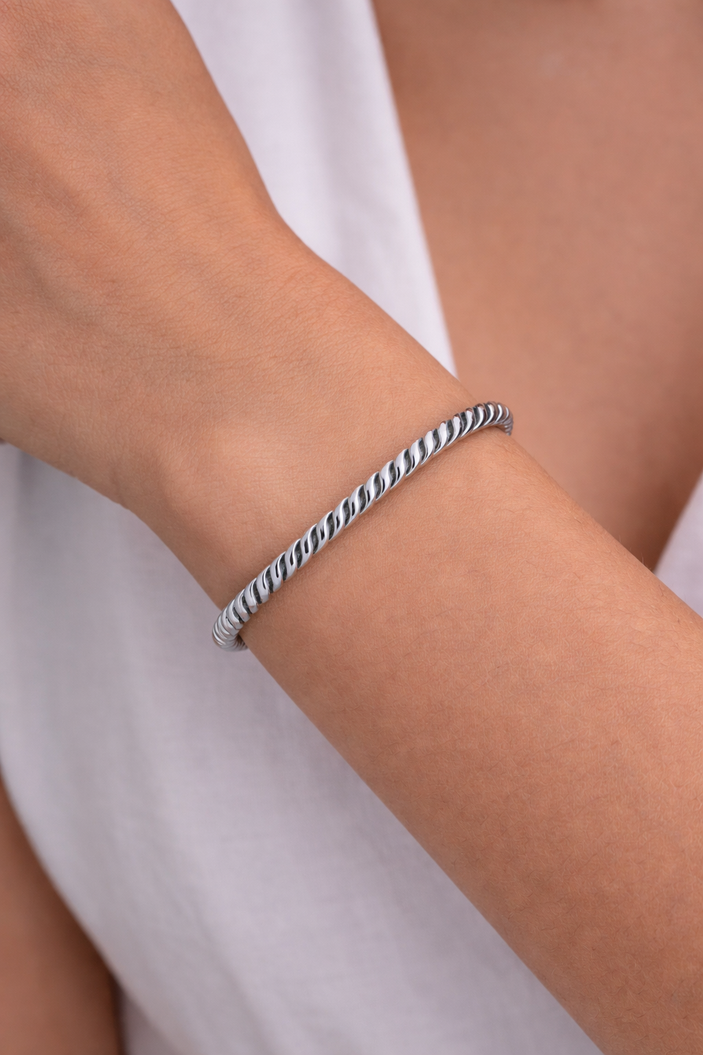 Sterling silver, twisted bangle, 5.5mm width