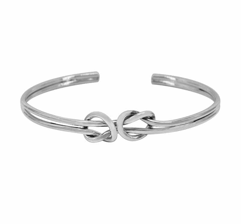 Sterling silver, 21x9mm double knot bangle, 3.5mm width