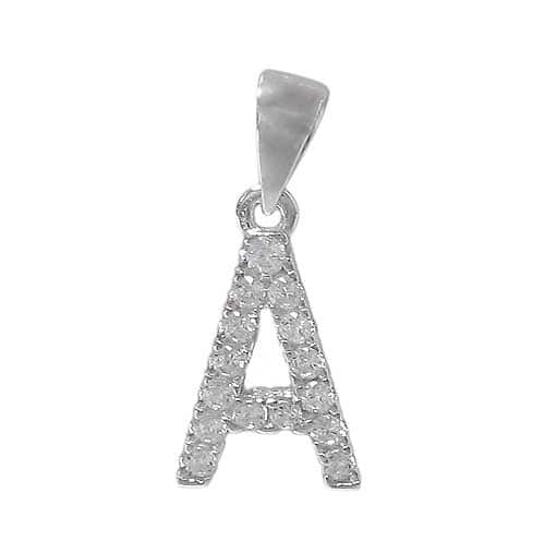 Sterling silver with rhodium, 10mm alphabet charm with cubic zirconia