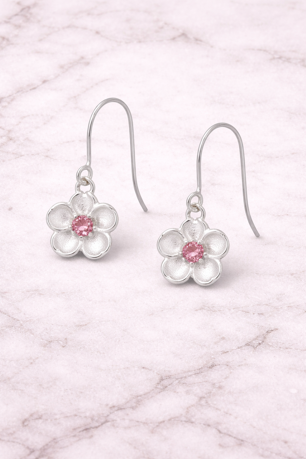 Sterling silver, 10mm flower earrings with cubic zirconia,