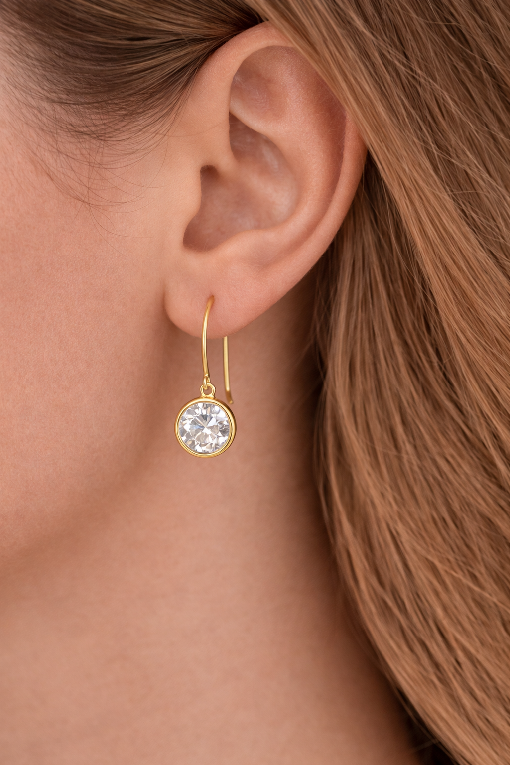 Sterling silver with gold, 15mm cubic zirconia earrings