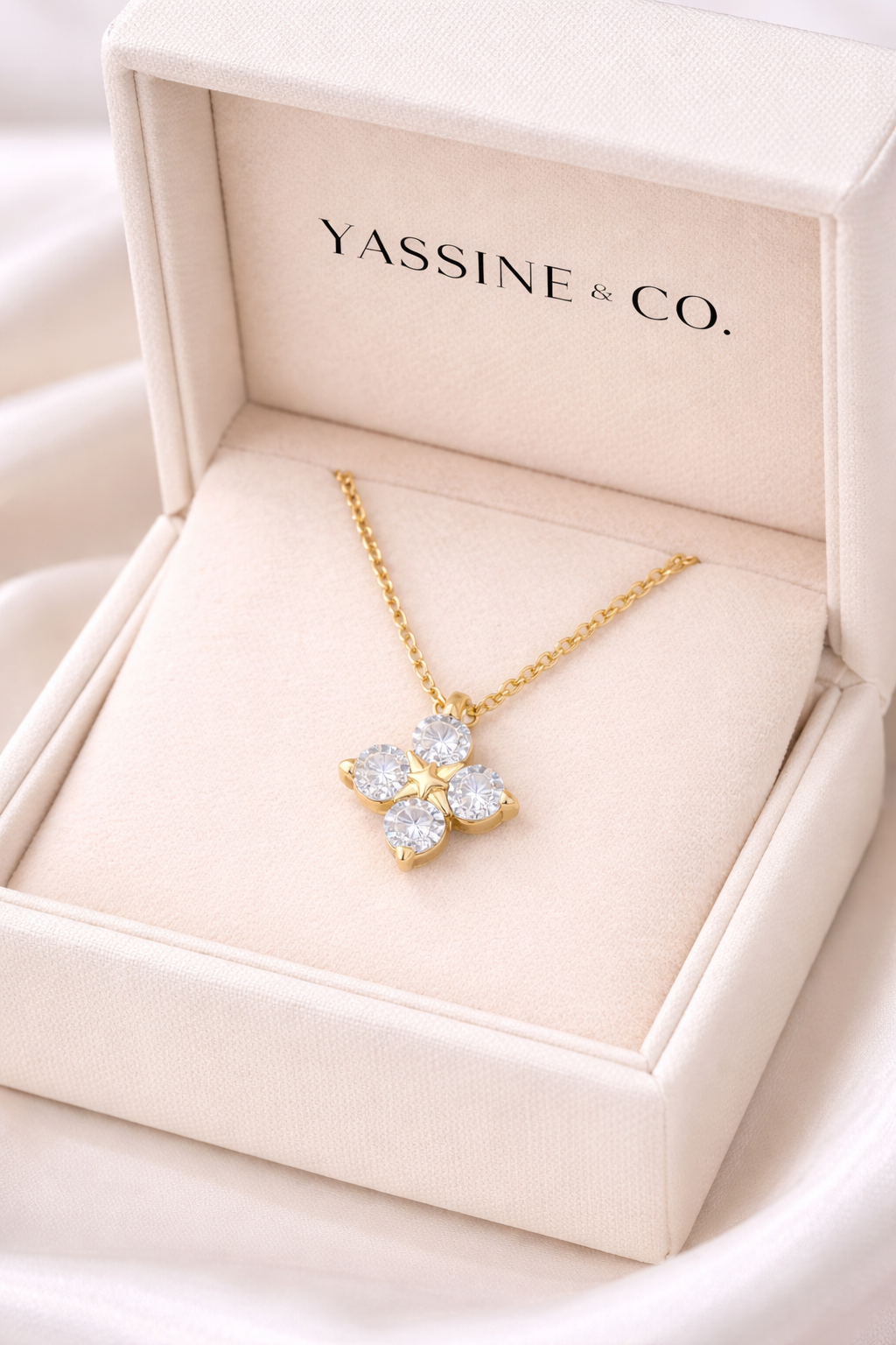 Sterling silver with gold, 12mm flower necklace with cubic zirconia, 16″ + 2″ extension