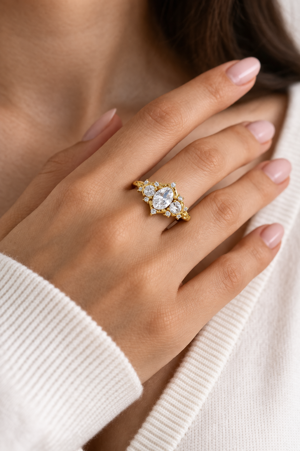 Sterling silver with gold, 4x6mm oval cubic zirconia ring, 1.5mm band
