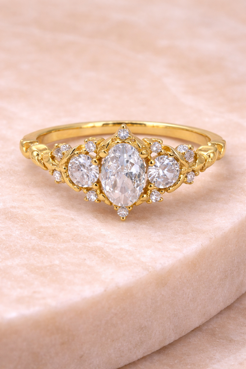 Sterling silver with gold, 4x6mm oval cubic zirconia ring, 1.5mm band