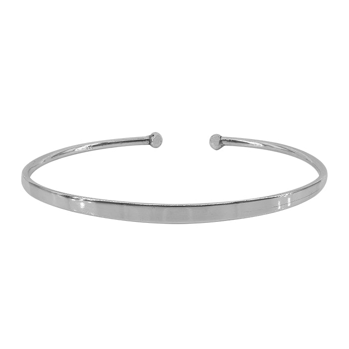Sterling silver, adjustable cuff bangle with 3mm ball bead, 4mm width