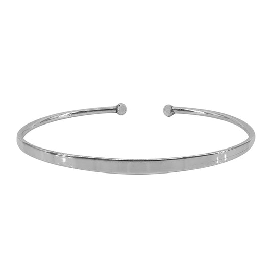 Sterling silver, adjustable cuff bangle with 3mm ball bead, 4mm width