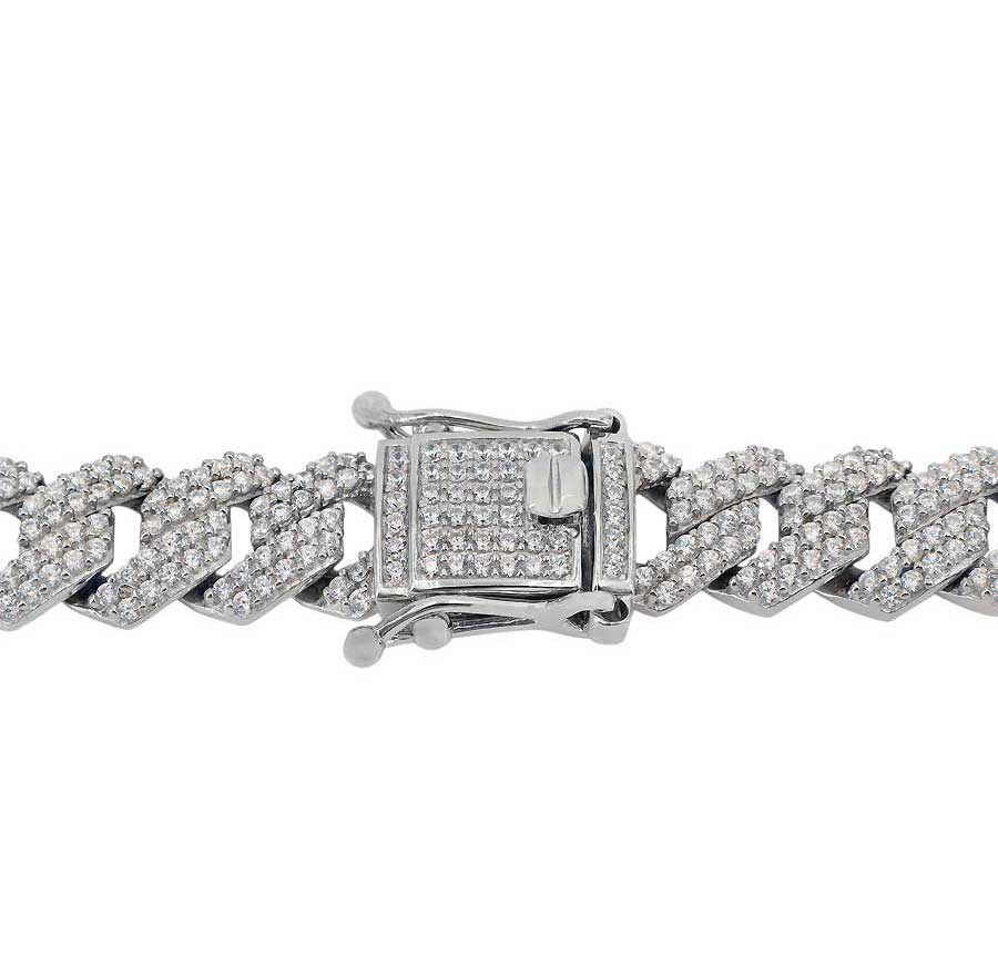 Sterling silver with rhodium, zig zag Cuban chain with cubic zirconia.