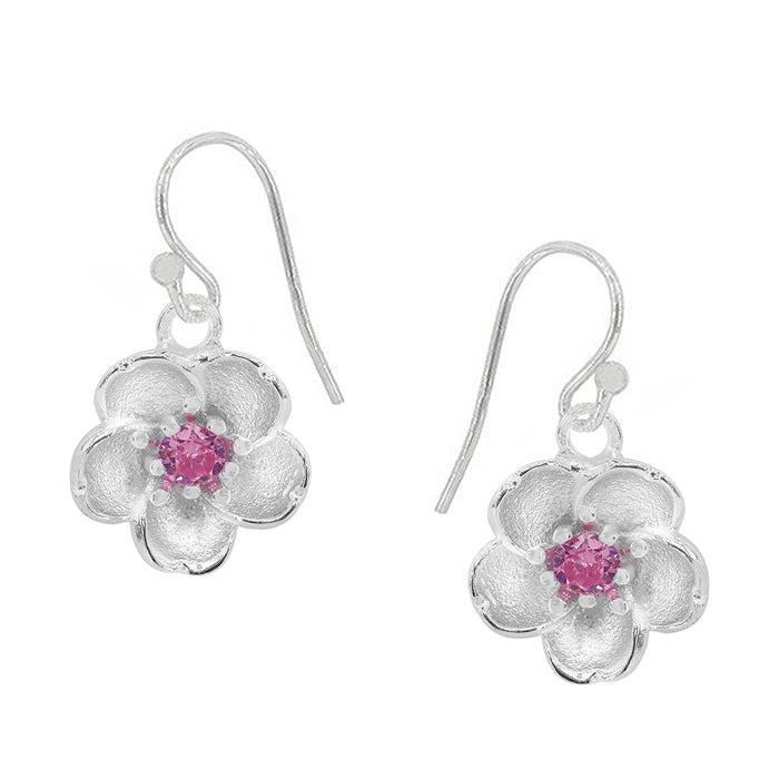 Sterling silver, 10mm flower earrings with cubic zirconia,