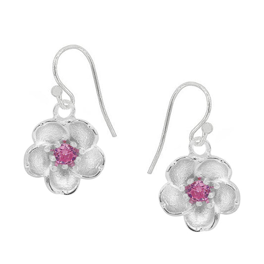 Sterling silver, 10mm flower earrings with cubic zirconia,