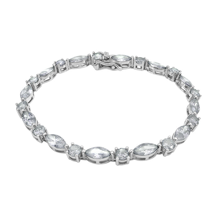 Sterling silver with rhodium, tennis bracelet with cubic zirconia, 4mm width, 7″