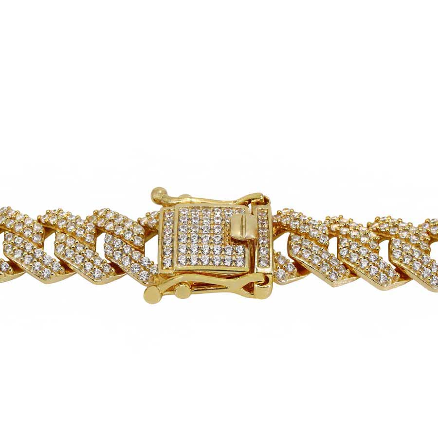 Sterling silver with gold, zig zag Cuban chain with cubic zirconia.
