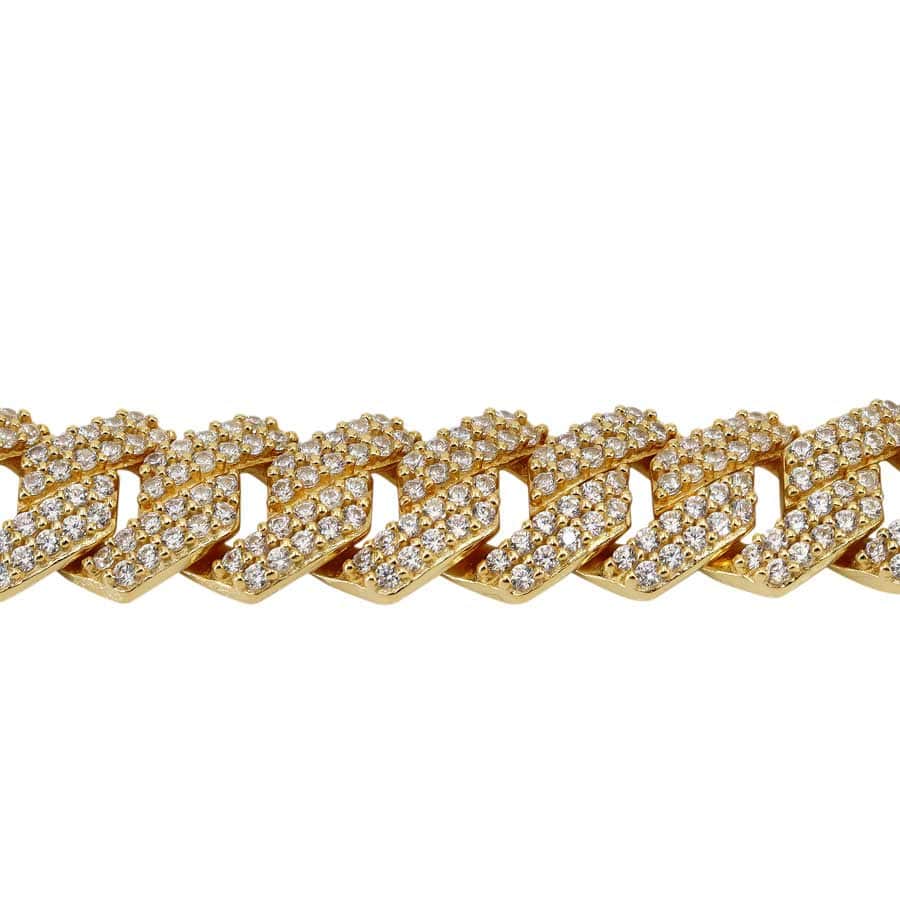 Sterling silver with gold, zig zag Cuban chain with cubic zirconia.