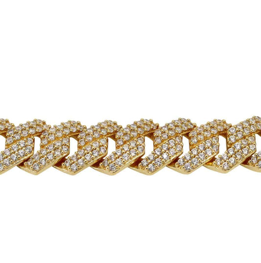 Sterling silver with gold, zig zag Cuban chain with cubic zirconia.