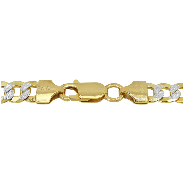Sterling silver with 2 tone, 6 sides diamond cut pave super flat curb