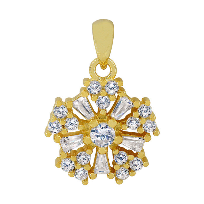 Sterling silver with rhodium, 13mm snowflake pendant with cubic zirconia