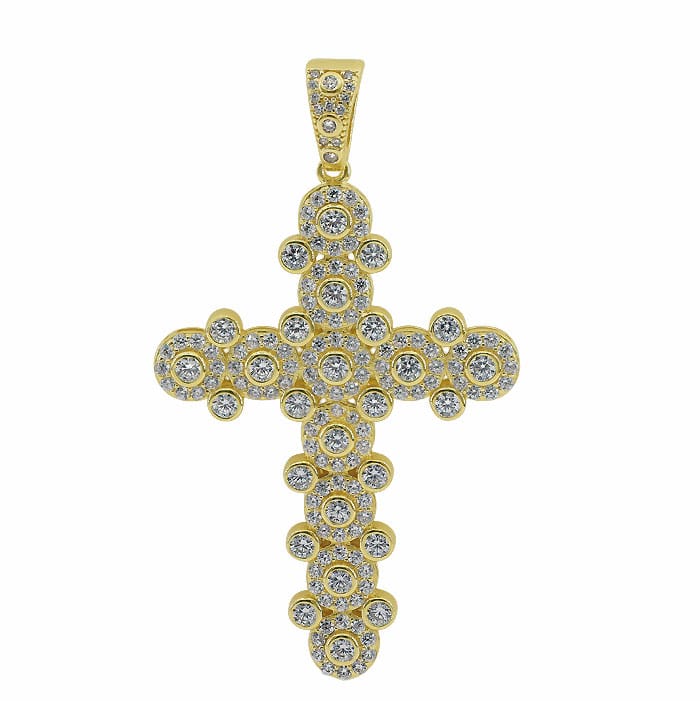 Sterling silver with gold, cubic zirconia cross pendant, 35x48mm