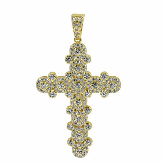 Sterling silver with gold, cubic zirconia cross pendant, 35x48mm