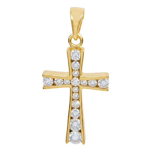 Sterling silver with gold, cubic zirconia cross pendant, 15x24mm, 2.5mm thickness