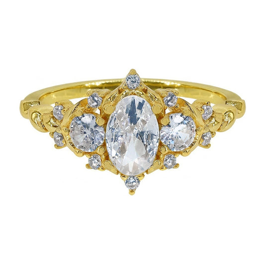 Sterling silver with gold, 4x6mm oval cubic zirconia ring, 1.5mm band
