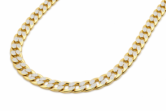 Sterling silver with 2 tone, 6 sides diamond cut pave super flat curb