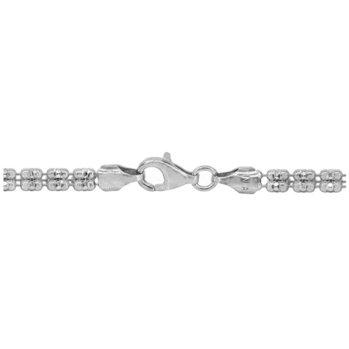 Sterling silver with rhodium, diamond cut ice chain with 3 barrel