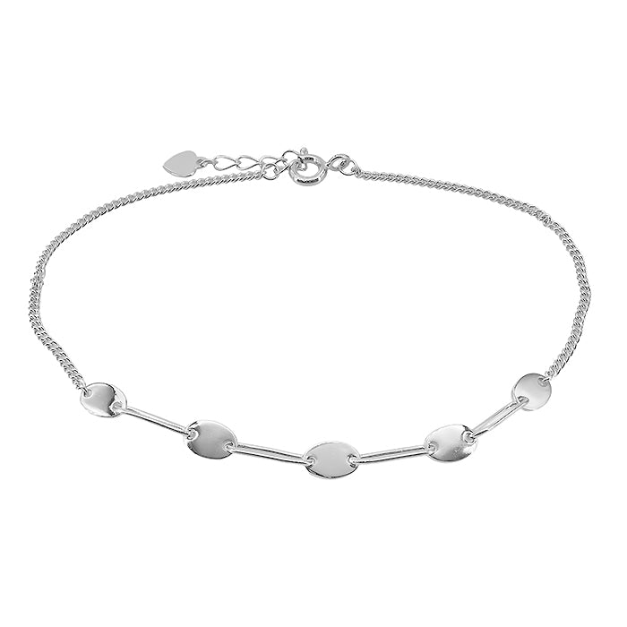 Sterling silver with rhodium, oval disc bracelet, 4mm width, 7″ + 0.5″ extension