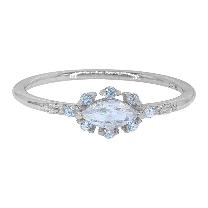 Sterling silver with rhodium, 5x10mm cubic zirconia eye ring, 1.5mm band