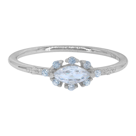 Sterling silver with rhodium, 5x10mm cubic zirconia eye ring, 1.5mm band