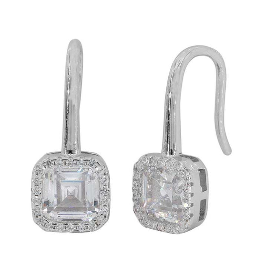 Sterling silver with rhodium, 8x8mm square cubic zirconia earrings