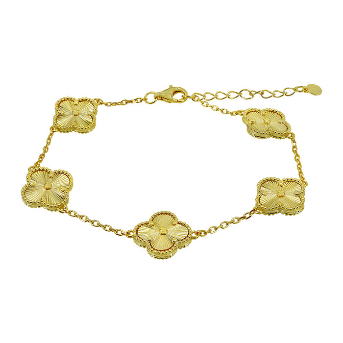 Sterling silver with gold, 4 leaf clover bracelet, 11.5mm width, 6.5″ + 1″ extension