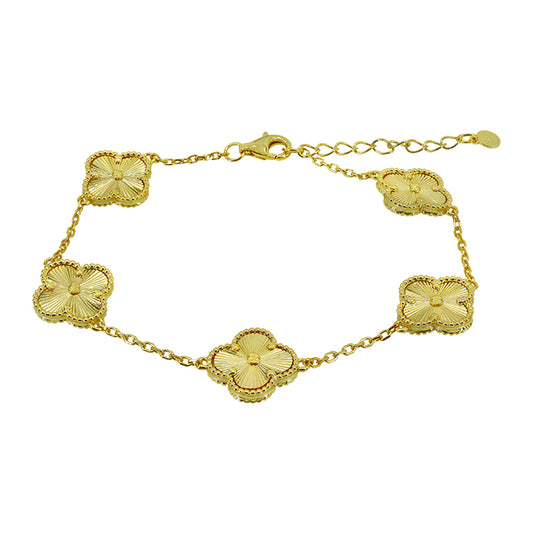 Sterling silver with gold, 4 leaf clover bracelet, 11.5mm width, 6.5″ + 1″ extension