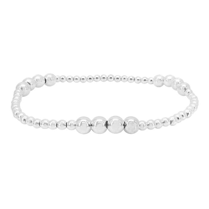 Sterling silver, elastic bracelet with 3mm and 5mm ball bead, 7″ in length
