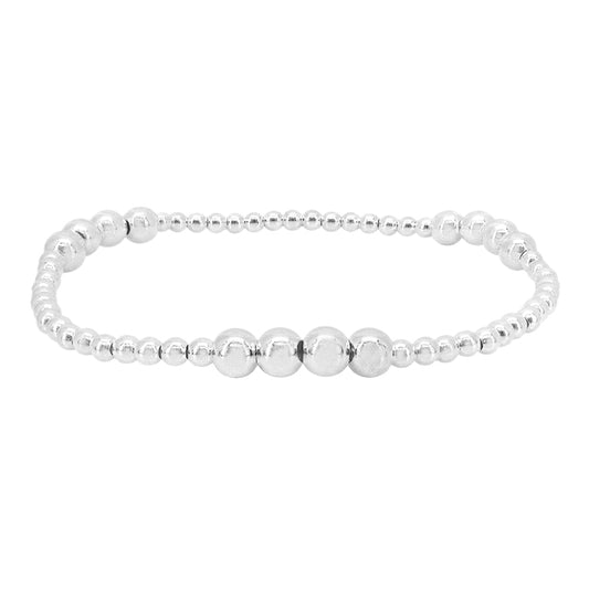 Sterling silver, elastic bracelet with 3mm and 5mm ball bead, 7″ in length