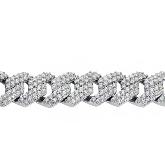 Sterling silver with rhodium, zig zag Cuban chain with cubic zirconia.