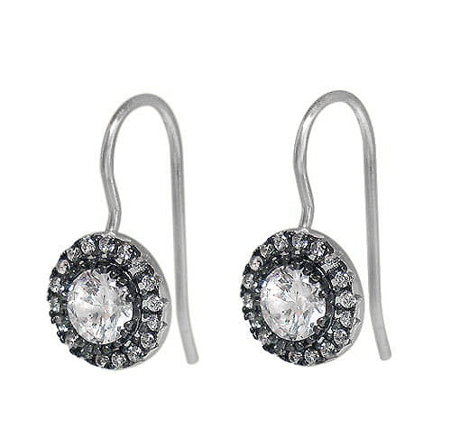 Sterling silver with rhodium, cubic zirconia earrings, 9mm diameter