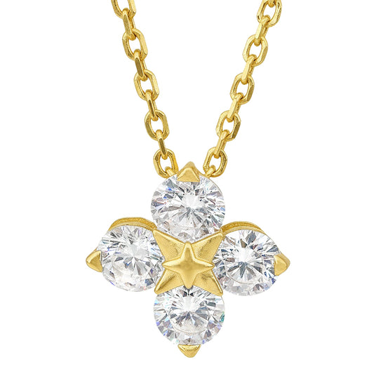 Sterling silver with gold, 12mm flower necklace with cubic zirconia, 16″ + 2″ extension